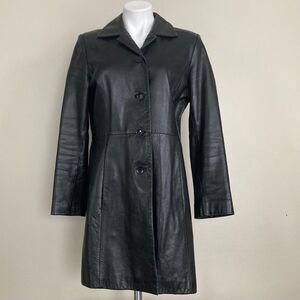VTG Y2K Wilsons Genuine Leather Long Trench Coat - Mob Wife Matrix - Size Medium
